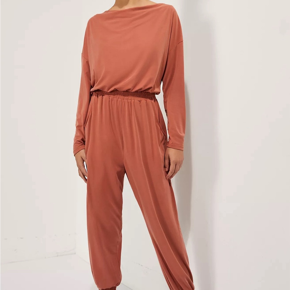 Saturday Sunday by Anthropologie Dylan Jumpsuit | Terracotta Lounge Jumpsuit | L